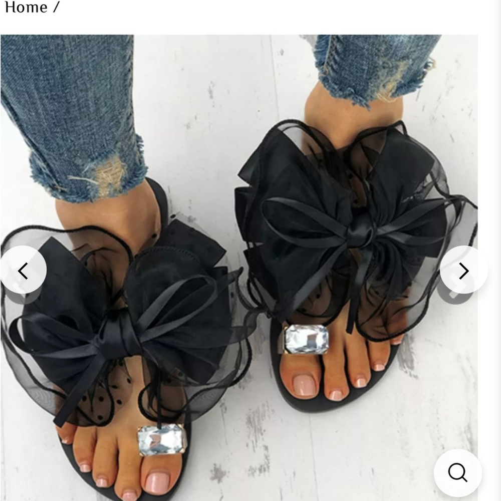 Sandals lace bow w/diamond set toe Size 7.5 (worn once)